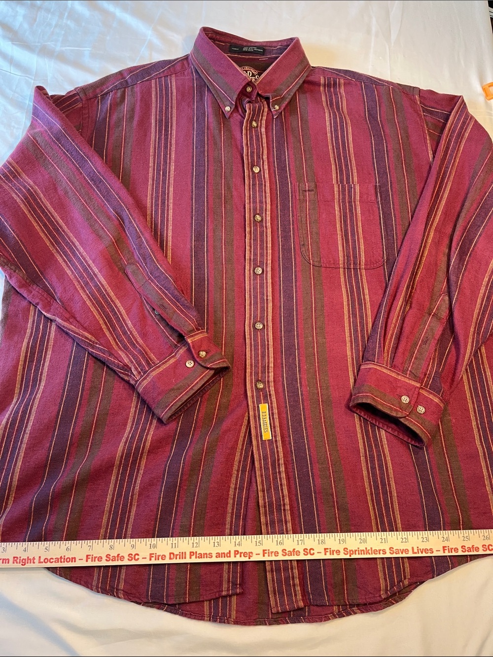 B.D. Baggies Men XL Button Down Shirt Burgundy Purple Striped Cotton Long Sleeve